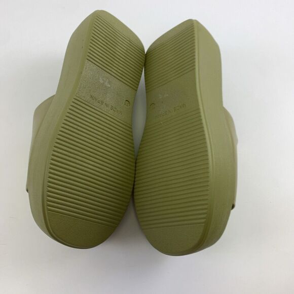 Anthropologie Leather High Platform Wedge Sandal Green Slip On Womens 38 US 7.5 - Picture 14 of 15